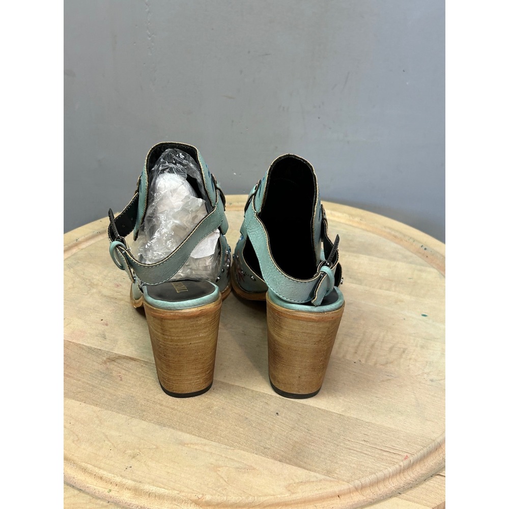 Tinstree Mint Green Floral Embroidered Studded Slingback Block Heel Booties 8 - Picture 9 of 12